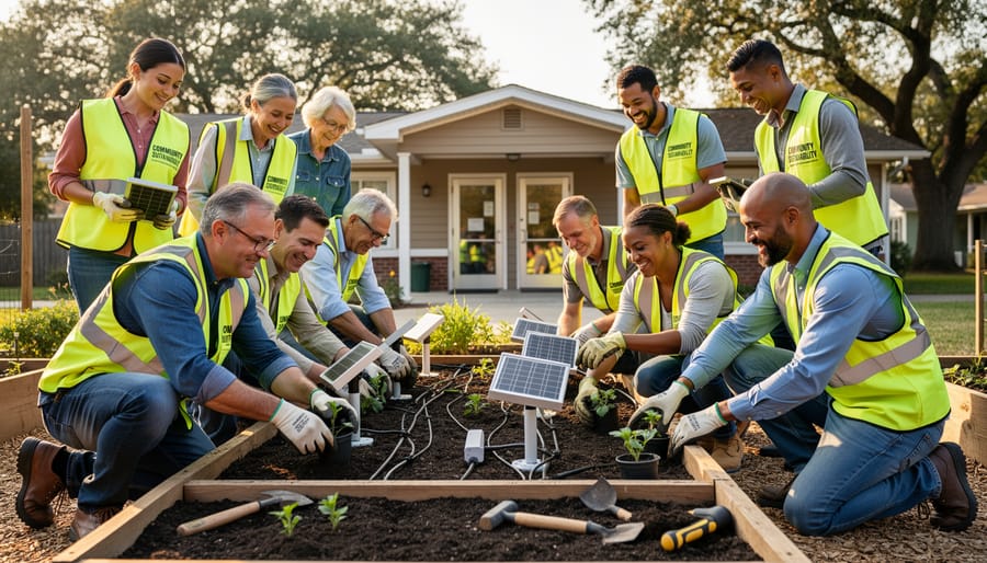 Elderly and young hands together holding soil with seedling sprout