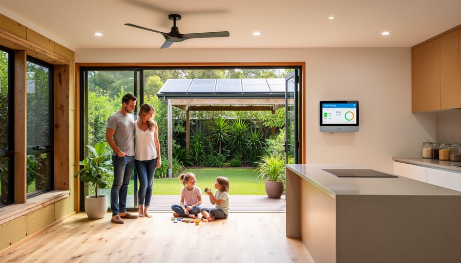 Australian family standing in front of their sustainably renovated home