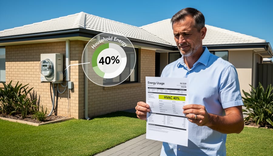 Modern air conditioning unit mounted on exterior brick wall of Australian home