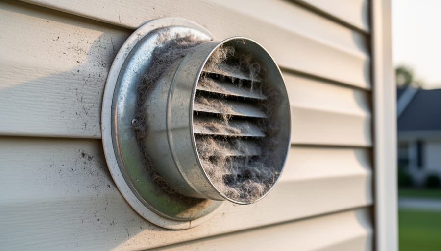 External dryer vent on Australian home with visible lint accumulation