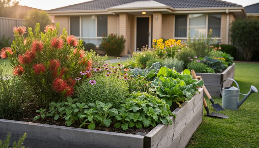 Gardener planting companion plants and native species for natural pest control in home garden