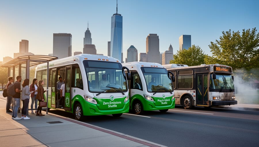 Electric vehicle charging port on eco-friendly shuttle van