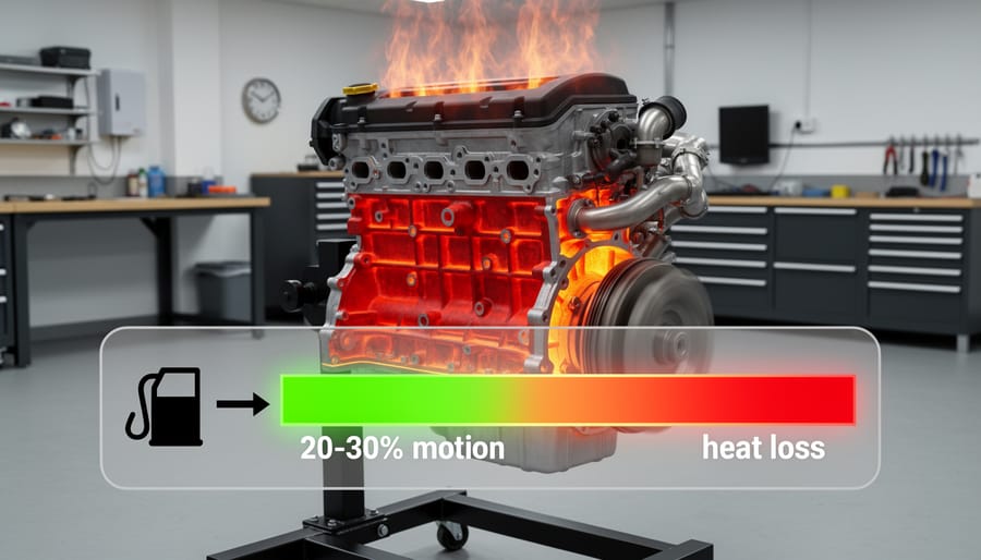 Car engine showing heat energy loss during operation