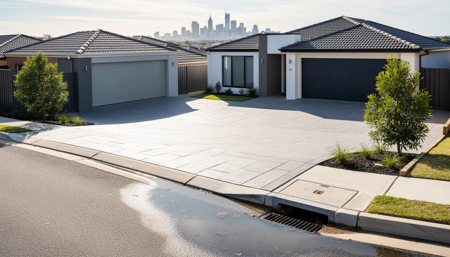 Suburban yard with extensive concrete paving and minimal permeable garden space