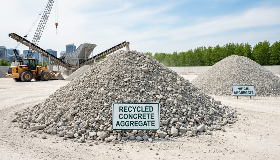 Close-up of crushed recycled concrete and brick aggregate material