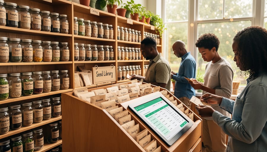 Wooden drawer containing organized seed packets in a library seed collection