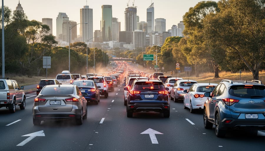 Peak hour traffic congestion in Sydney showing stop-start driving conditions