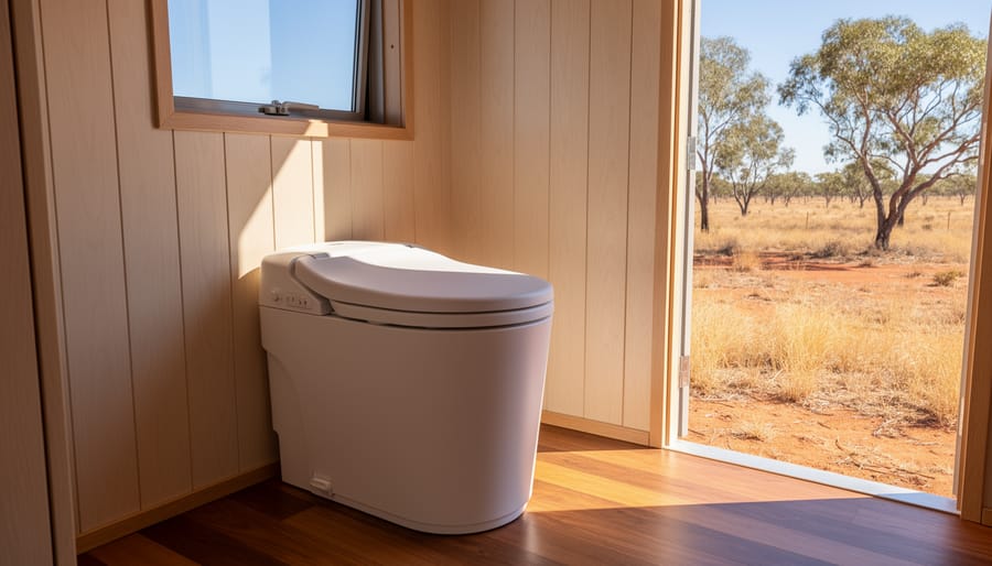 Tiny house on wheels in drought-affected Australian bushland setting
