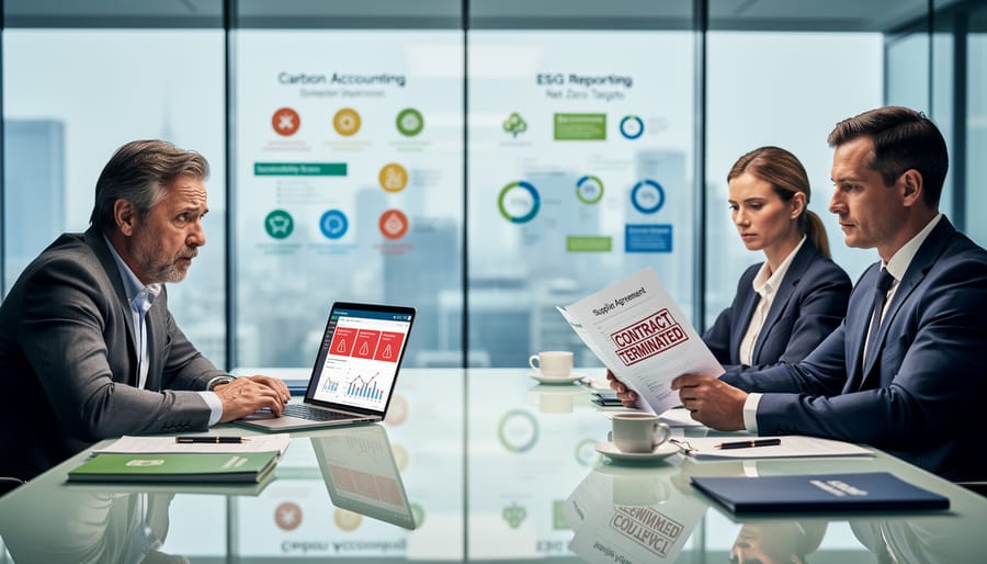 Business professionals shaking hands in sustainable office environment
