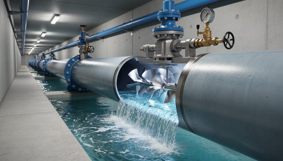 Micro-hydro turbine installed inside water utility pipeline