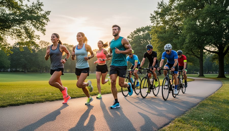 Runner sitting with bicycle after training session in outdoor setting